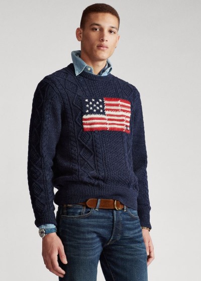 Men's Polo Ralph Lauren Aran Patchwork-Flag Sweater | 956108SZK